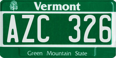 VT license plate AZC326