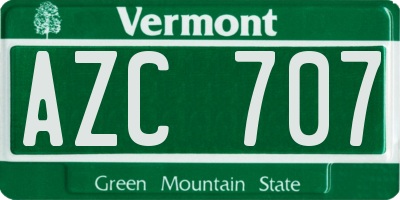 VT license plate AZC707