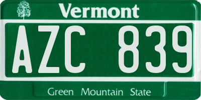 VT license plate AZC839