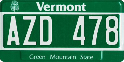 VT license plate AZD478