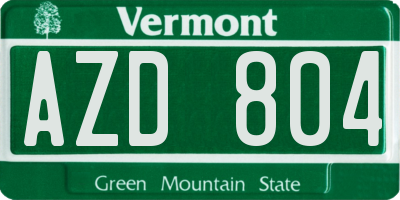 VT license plate AZD804
