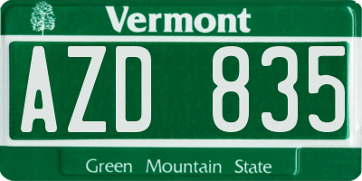 VT license plate AZD835