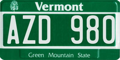 VT license plate AZD980