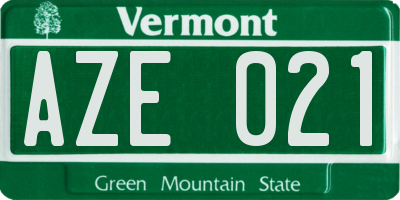 VT license plate AZE021