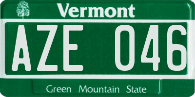 VT license plate AZE046