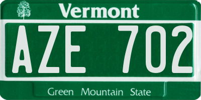 VT license plate AZE702