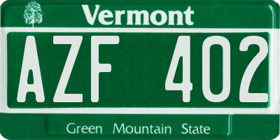 VT license plate AZF402