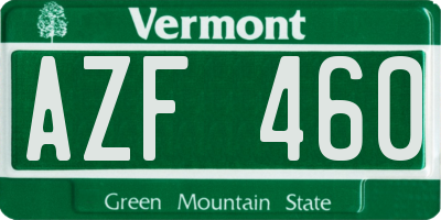 VT license plate AZF460
