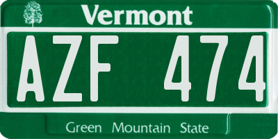 VT license plate AZF474