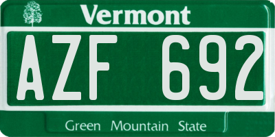 VT license plate AZF692