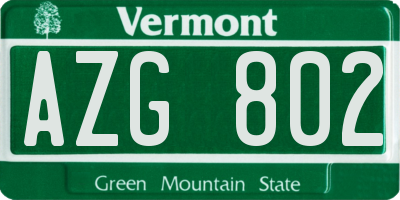 VT license plate AZG802