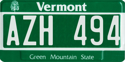 VT license plate AZH494