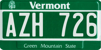 VT license plate AZH726