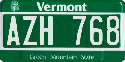 VT license plate AZH768