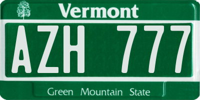 VT license plate AZH777