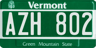 VT license plate AZH802