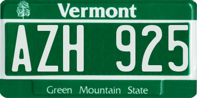 VT license plate AZH925