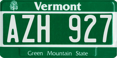 VT license plate AZH927