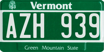 VT license plate AZH939
