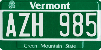 VT license plate AZH985