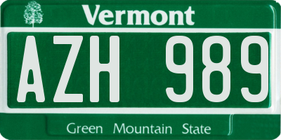 VT license plate AZH989