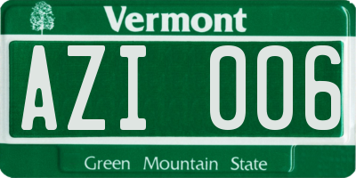 VT license plate AZI006