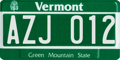 VT license plate AZJ012