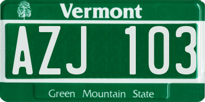 VT license plate AZJ103