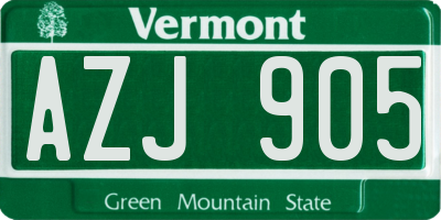 VT license plate AZJ905