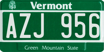 VT license plate AZJ956