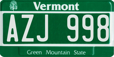 VT license plate AZJ998