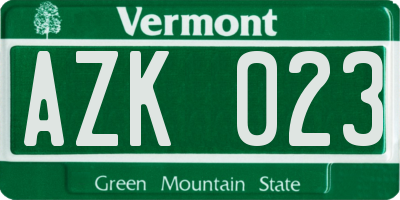 VT license plate AZK023