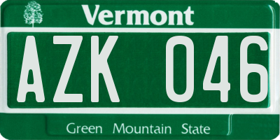 VT license plate AZK046
