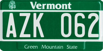 VT license plate AZK062