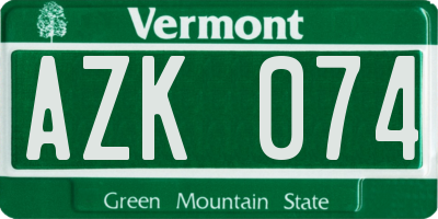 VT license plate AZK074