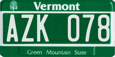 VT license plate AZK078