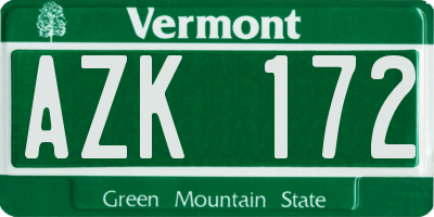 VT license plate AZK172