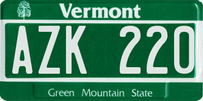 VT license plate AZK220