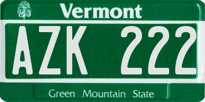 VT license plate AZK222