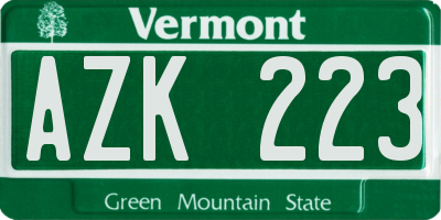 VT license plate AZK223