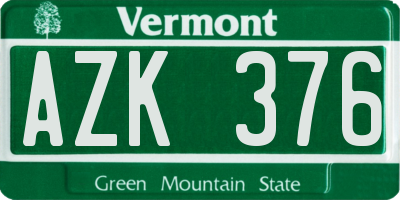 VT license plate AZK376
