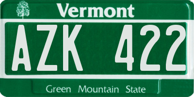 VT license plate AZK422