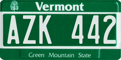 VT license plate AZK442