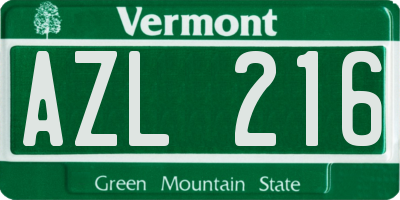 VT license plate AZL216