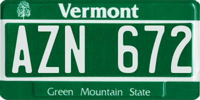 VT license plate AZN672