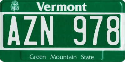 VT license plate AZN978
