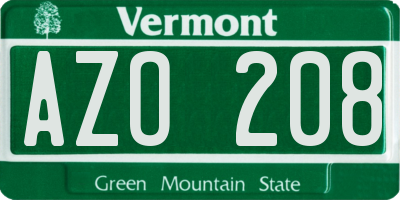 VT license plate AZO208