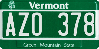 VT license plate AZO378