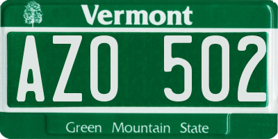 VT license plate AZO502