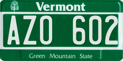 VT license plate AZO602